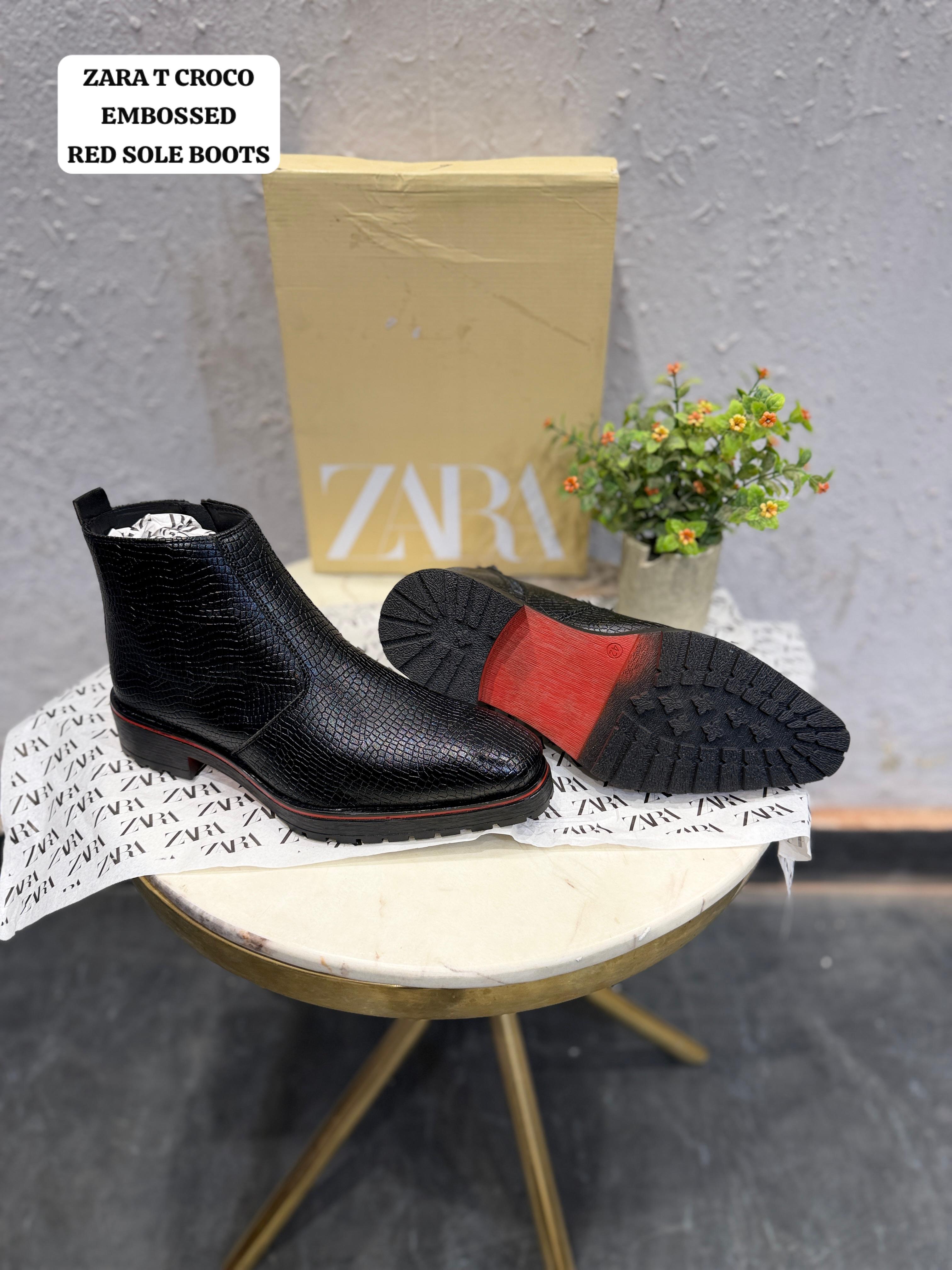 Zara t croco embossed red sole boots