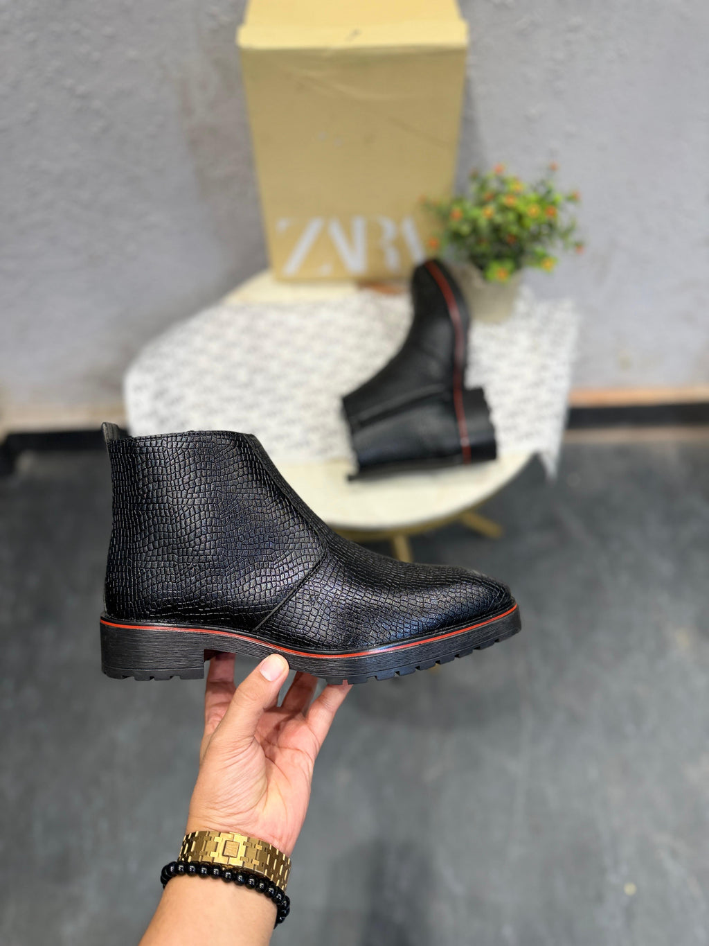 Zara t croco embossed red sole boots