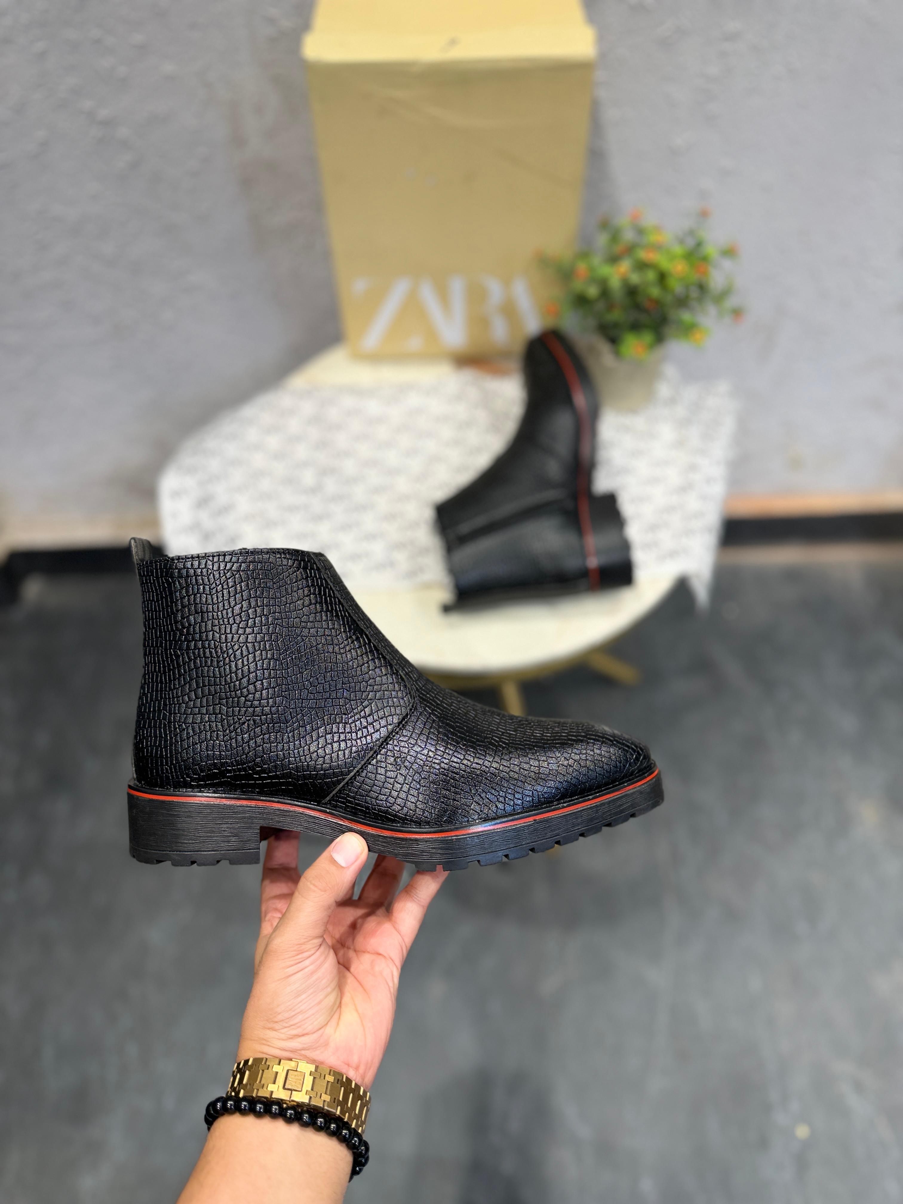Zara t croco embossed red sole boots