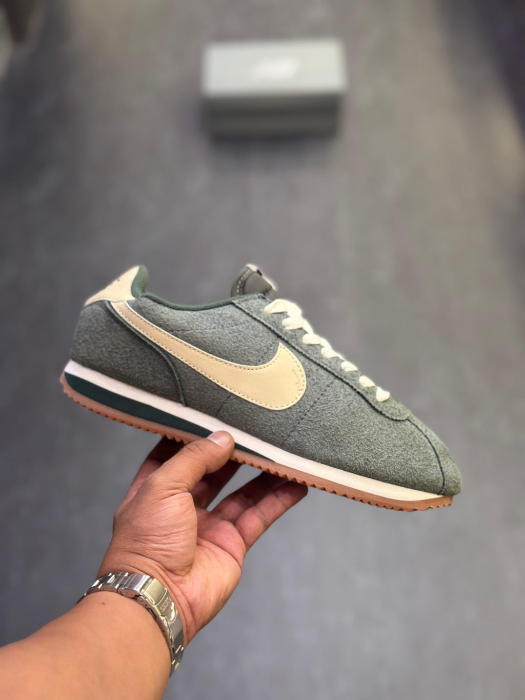 Nike cortez green suede